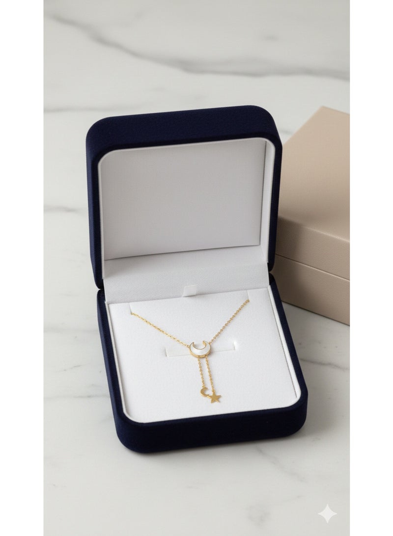 WARD Women's Gold Plated Stainless Steel Necklace with White Moon & Star Pendant - Image 4